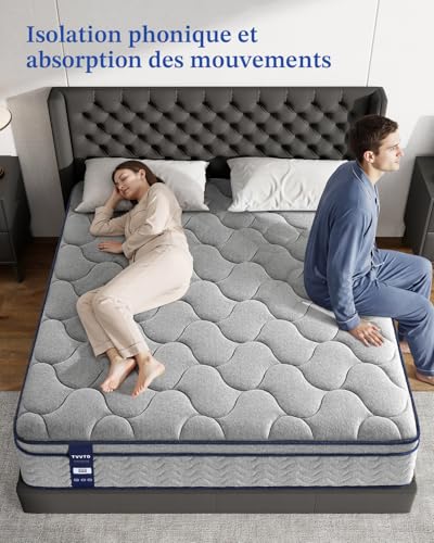 TVVTO Hybrid Mattress, 140 x 190 x 26 cm, Medium Firmness, 7 Support Zones | Breathable, pleasant to the touch, reinforced edges, pressure point relief, anti-disturbance