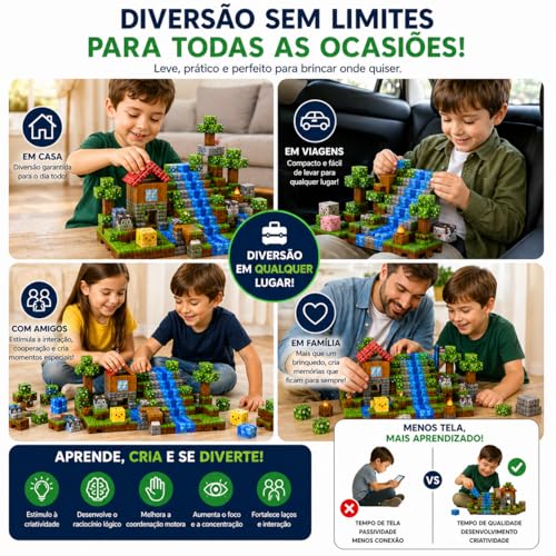 Blocos de Montar Magnéticos 72 Peças Infantil – Kit Construção Criativa 3D Educativo, Estimula Coordenação, Imaginação e Raciocínio – Brinquedo Interativo para Crianças