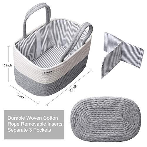 Baby Diaper Caddy Organizer Nursery Storage Bin with Removable Divider, Cotton Rope Infant Diaper Basket Car Organizer for Diapers Wipes Toys Baby Shower Caddy Gifts - Thumbnail 4