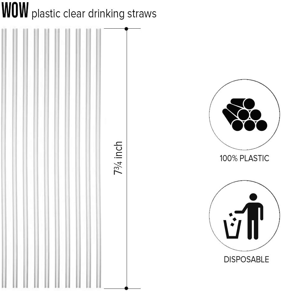 Disposable Drinking Straws by WOW Plastic – 250 Pack of Plastic Straws – Clear Drinking Straws for Hot and Cold Beverages – Premium Straw – 7 ¾-Inch Long Straws for Restaurant and Home Use: Health & Personal Care