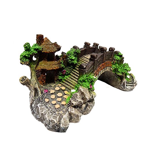 Saim Resin Arch Bridge Pavilion Tree Aquarium Garden Decor Fish Tank Landscape Ornament,Medium