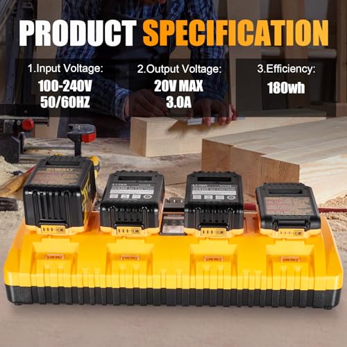 DCB104 Replacement for Dewalt Battery Charger Station, 4 Port Fast Rapid Charging Station with USB and Type-C Ports Compatible with All Dewalt 12V 20V Max Lithium Battery | Includes USB and Type-C Ports, 76.77in Detachable Power Cord, Wall-mounted, Multiple Safety Protection