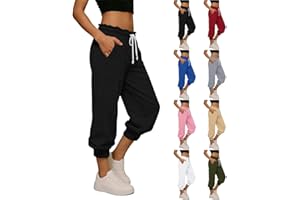 Joggers for Women Cuffed Bottoms Sweatpants with Pockets High Waist Athletic Cropped Pants Workout Lounge Slacks