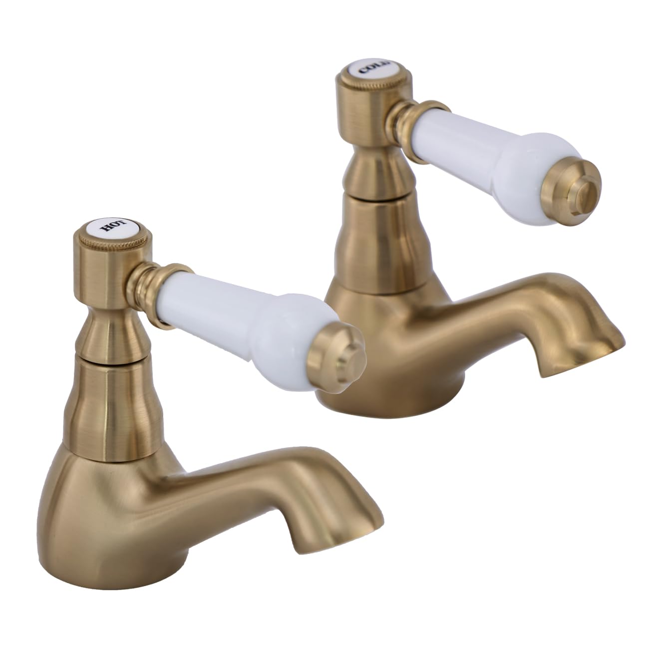 Brushed Gold Basin Taps Pair, HEXMIXER Victorian Bathroom Sink Taps, 1/4 Turn Brass Traditional Basin Pillar Taps G1/2 UK Standard Install Size 154GO