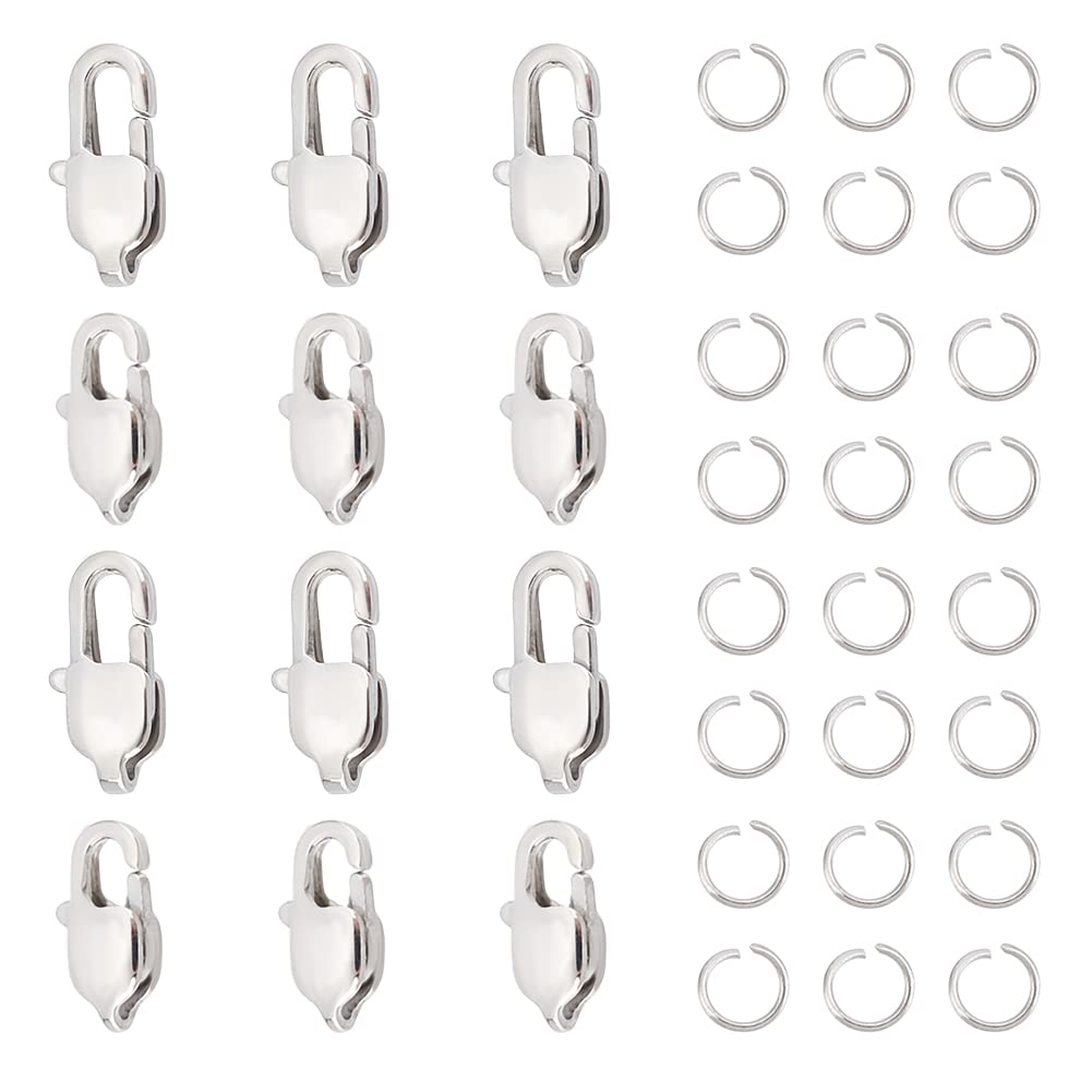 UNICRAFTALE 16 Pcs 2 Size Ion Plating 304 Stainless Steel Lobster Claw Clasp with 20Pcs Open Jump Ring Long Closures Clasp Bracelet Connector Clasp Metal Clasp for DIY Jewellery Making