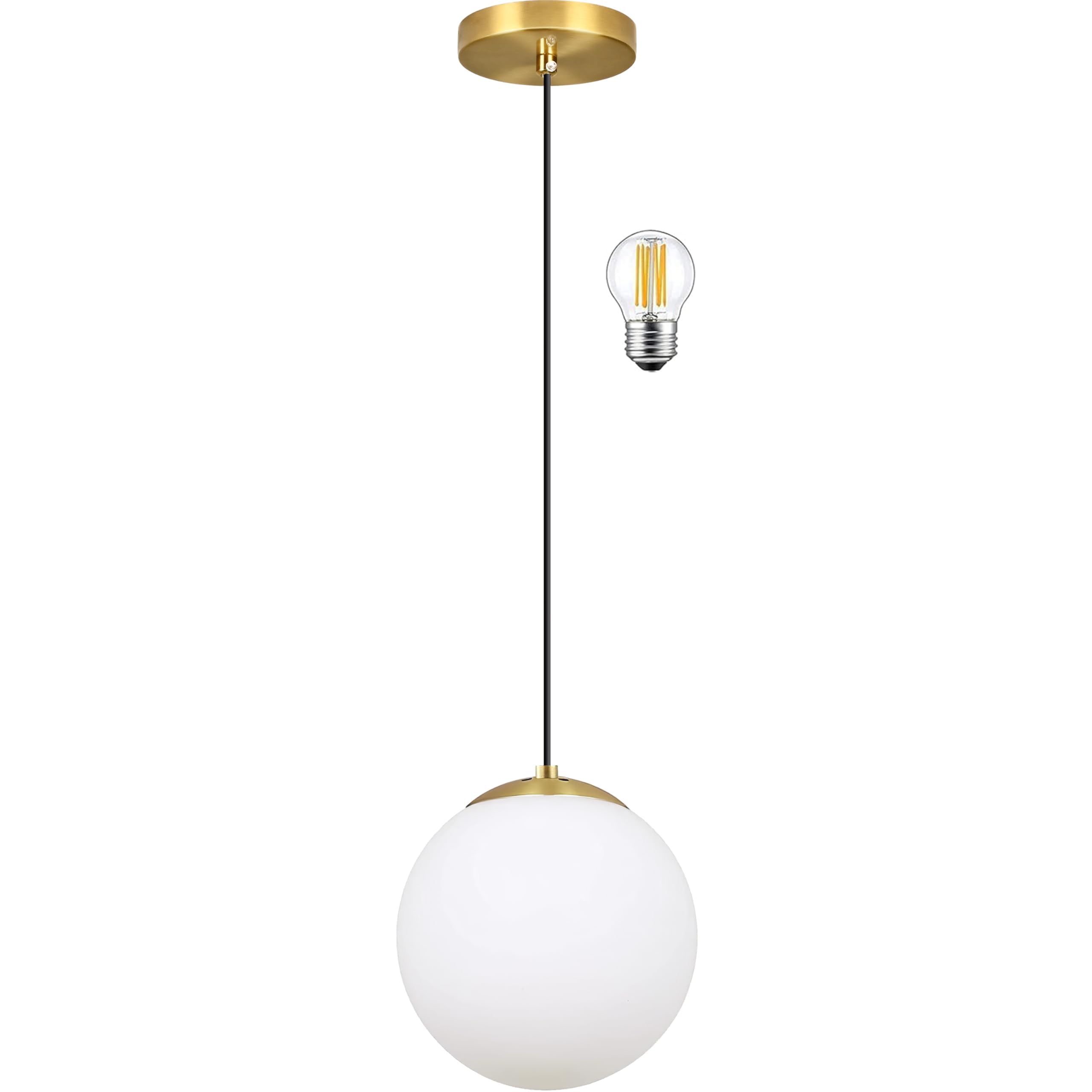 Photo 1 of KoKo&Yukina 6-inch mini Modern Globe Pendant Light Opal Glass with Brass Finish Contemporary Mid Century Adjustable Hanging Light Fixture Mid Century Pendant Light for Living Room Bedroom Kitchen