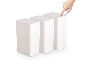 TrashAid 3 Pack Bathroom Trash Can with Lid, 2.6 Gallon / 10 Liter Small Garbage Can with Press Top Lid, Plastic Wastebasket 