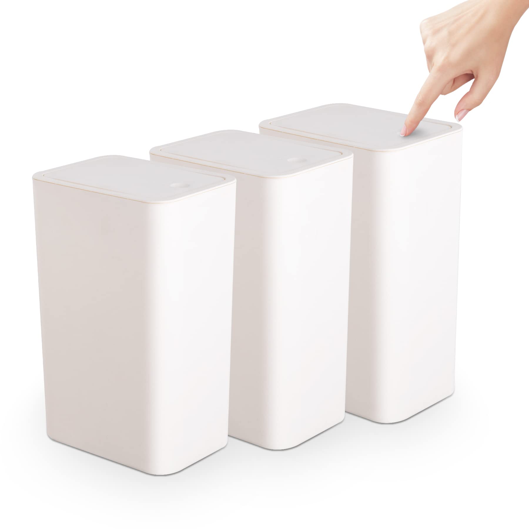 Photo 1 of (missing lids) TrashAid 3 Pack Bathroom Trash Can with Lid, 2.6 Gallon / 10 Liter Small Garbage Can with Press Top Lid, Plastic Wastebasket