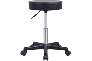 KKTONER Round Rolling Stool PU Leather Height Adjustable Swivel Drafting Work SPA Salon Stools Chair with Wheels Black