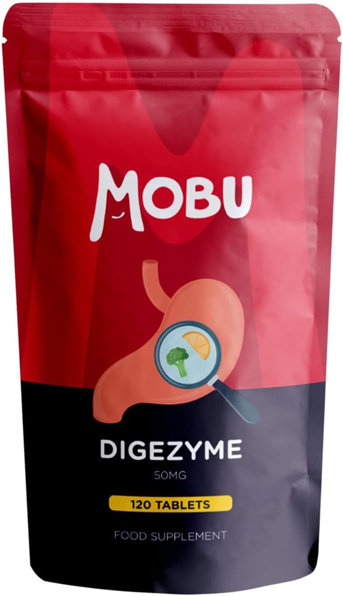 MOBU Digestive Enzymes 120 Tablets Digezyme Amylase Lactase Lipase Vegan UK Made