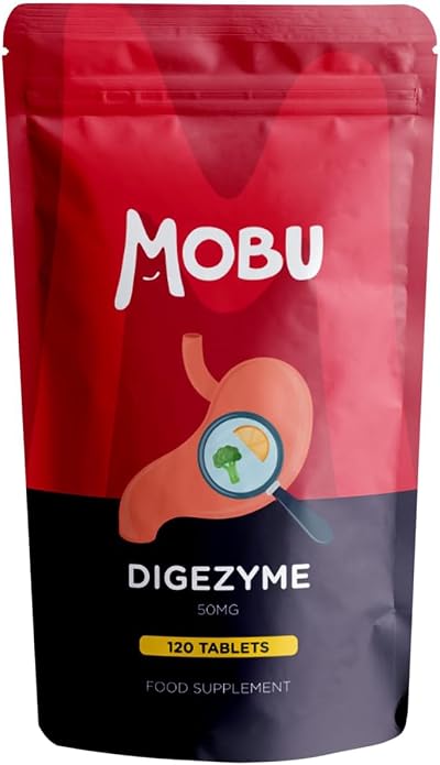 MOBU Digestive Enzymes 120 Tablets Digezyme Amylase Lactase Lipase Vegan UK Made