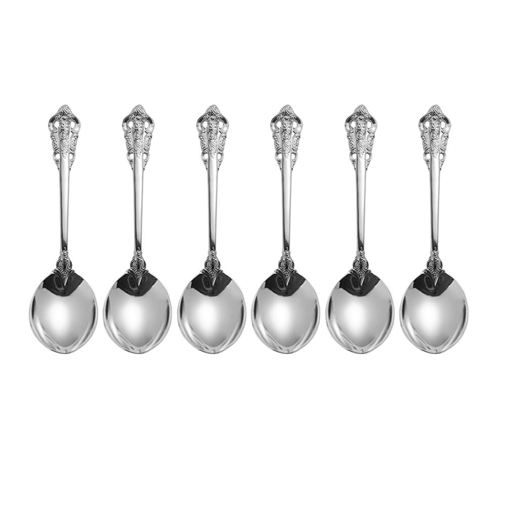 ZFQ 6-Piece Dinner Spoons, 18/10 Stainless Steel Round Soup Spoons, 7 Inches, Mirror Polishing, Dishwasher Safety, Silver