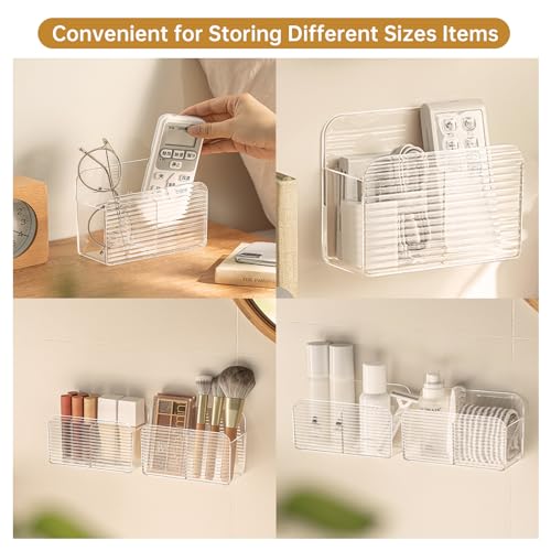 PAVSTINE 2-Piece Wall Remote Control Holder without Drilling, Self-Adhesive Remote Control Holder with Compartments, Multifunctional Remote Control Holder for Remote Controls and Media Players
