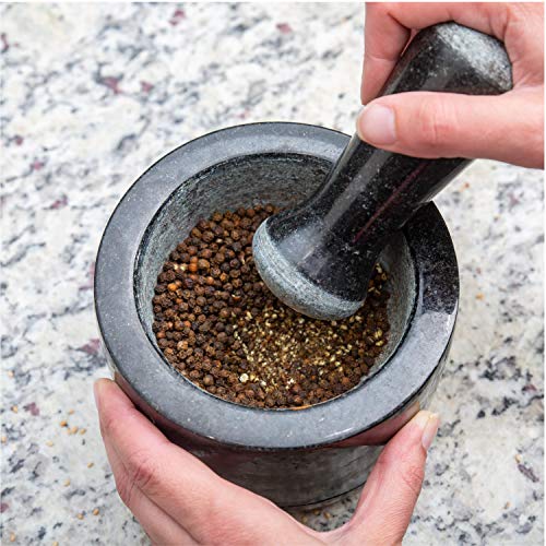 Mortar and Pestle Set Dual Sided/Flip Solid Granite Bowl for Grinding