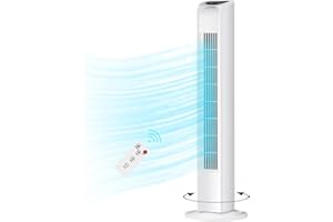 Uthfy Oscillating Bladeless Tower Fan with Remote, Quiet Cooling Portable, Electric Standing Floor Fan with 3 Wind Speeds 3 Modes for Bedroom,Indoor,Office and Home Use, 30", White