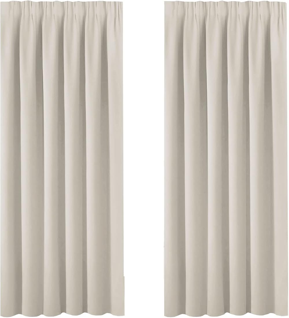 BellaHills Blackout Curtains 2 Panels Set W90 x D72 Light Beige Pencil Pleated