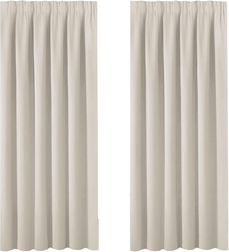 BellaHills Blackout Curtains 2 Panels Set W90 x D72 Light Beige Pencil Pleated