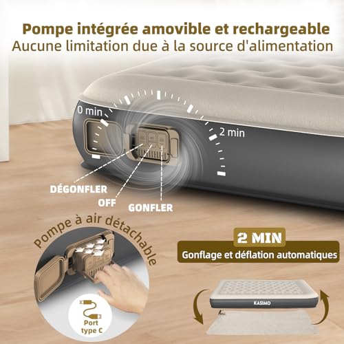 KASIMO Single Inflatable Mattress, Built-in Wireless Electric Pump, TPU Material Inflatable Mattress, Quick Inflating 2 Min, Inflatable Bed 90 x 190 x 22 cm for Camping and Guests