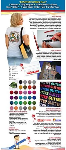 STARTER COMBO No.2: 1 Weeder + 1 Squeegee + 1 Sample Pizza Sheet Siser Glitter + 1 Yard Heat Transfer Vinyl Siser Glitter - Cricut Die cut CraftROBO on Cotton or Polyester mesh and Poly-blend fabrics