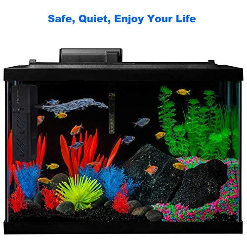 ZEETOON Submersible Water Pump Aquarium Air Pump Fish Tank Filters Aerator Multifunction Quiet Adjustable, 3.2ft High Lift 210 GPH (800L/H 8W) with 2 Nozzle 1 Boost Oxygen Hose 2 Artificial Plants