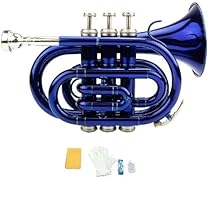 Merano B Flat Blue Pocket Trumpet with Case+Mouth Piece;Valve oil;A Pair Of Gloves;Soft Cleaning Cloth
