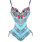 Roybens 50s Women Retro Floral One Piece Swimsuit Pin Up Monokinis Swimwear