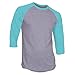 DealStock Men's Plain Raglan Shirt 3/4 Sleeve Athletic Baseball Jersey S-3XL (40+ Colors),Gray Tiffany Blue,Large