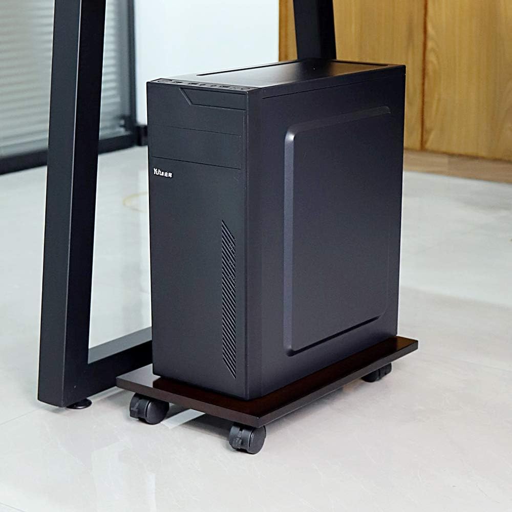 CPU Stand PC Cart Holder with 4 Caster Rolling Wheels Bamboo Desktop Floor Stand Holder Mobile Computer Tower Stand (Brown) : Office Products