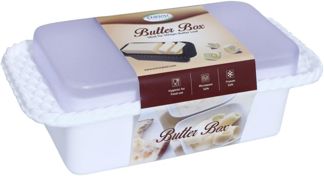 Premium Quality ENRICH Plastic - 500 ml Plastic Microwave safe Food Storage, butter box, bin, container, tiffin, bread/loaf, bread loaves box with lid/cover. Ideal for fridge or kitchen storage unit