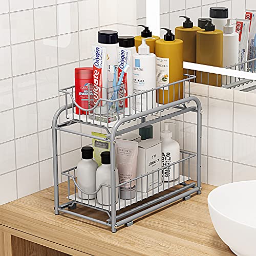 AIYAKA under sink storage 2 Tier Stackable Sliding Basket Organizer