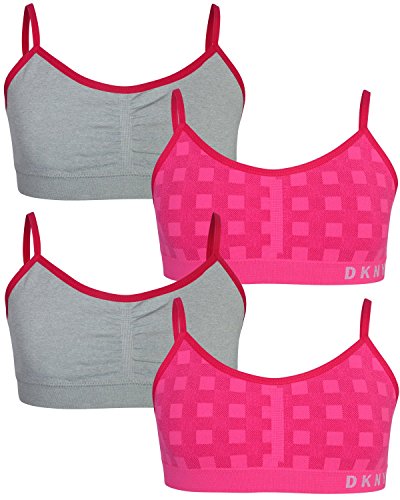 DKNY Girl s Nylon/Spandex Seamless Training Sports Bra (4 Pack), Pink/Heather Grey, X-Large/16 DKNY Girl s Nylon/Spandex Seamless Training Sports Bra (4 Pack), Pink/Heather Grey, X-Large/16