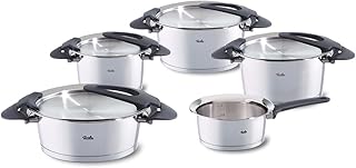 Fissler intensa / Edelstahl-Topfset, 5-teilig, Kochtopf-Set, Töpfe mit Deckel, stapelbar, Abgießhilfe, Induktion, alle Herdarten (3 Kochtöpfe, 1 Bratentopf, 1 Stielkasserolle-deckellos)
