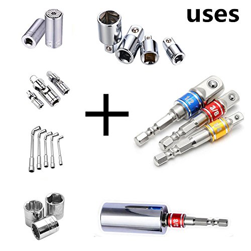 Impact Grade Socket Adapter Set - 3-Piece, 1/4" Hex To 1/4", 3/8", 1/2" Square Drive, Turns Drill Into Nut Driver