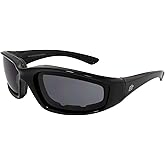 Birdz Eyewear Oriole Black Padded Motorcycle Anti-Fog Sunglasses Black Frame with Smoke Lens