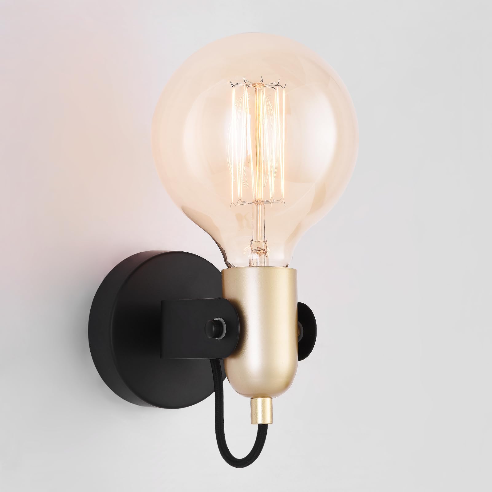 HARPER LIVING Wall Light with On/Off Switch, Vintage Wall Sconce Lighting Matt Black Finish, 1xE27/ES Indoor Wall Lights for Bedroom, Living Room, Hallway, Hotel, B&B — image 1