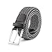 JasGood Men's Elastic Woven Stretch Casual Rubber String Belt Waistband Silver Metal Buckle, Black, 45.3 Inch