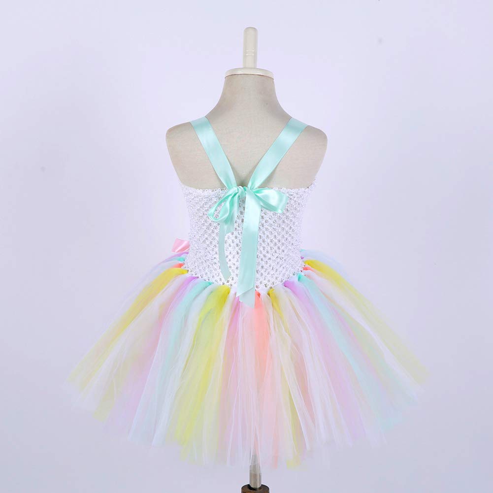 Toycost Rainbow Tutu Princess Dress Up for Girls Kids Princess Birthday Party Costume Outfit with Sash(M~3-4t, White)