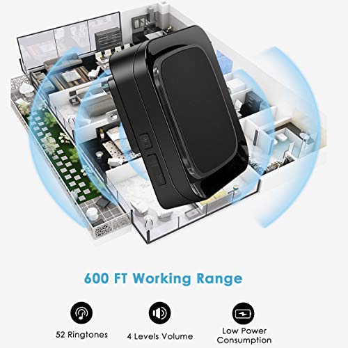 Door Sensor Wireless Alarm Chime Kit for Home/Office/Store, Coolqiya Doorbell Entry Alert System Operating at 600FT Range With 4 Volume Levels 52 Melodies, 3 Door Sensors + 2 Plug-in Receivers (Black)