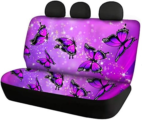 Showudesigns Automotive Car Seat Covers Full Set Butterfly Purple Front Seat Cover and Back Seats Protectors Covers Fit Most Car Van SUV-Stretchy Soft Comfort - Image 3