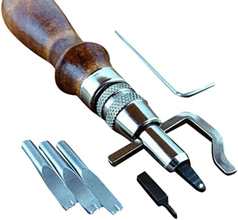 SHSynergy Leathercraft Stitching Groover Creaser Tools 7-in-1 Adjustable Pro Stitching Groover and Creasing Edge Beveler Leathercraft Kits to Sew and Crease Leather with Wodden Handle