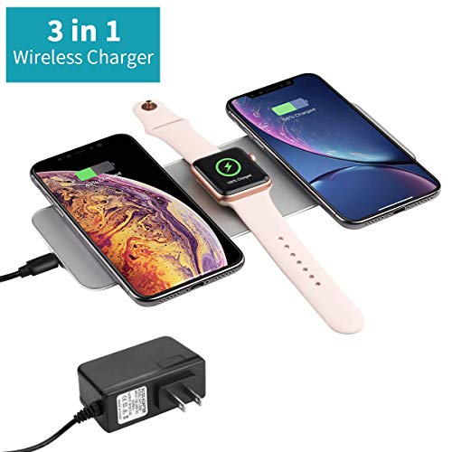 Wireless Charger for Apple Watch [3 in 1], i.Valux Magnetic Charging Pad for Apple iWatch Series 3/2, Portable Charging Pad Station for iPhone Xs/Xs Max/XR/X Samsung S9/S8/S8+(QC Adapter Included)