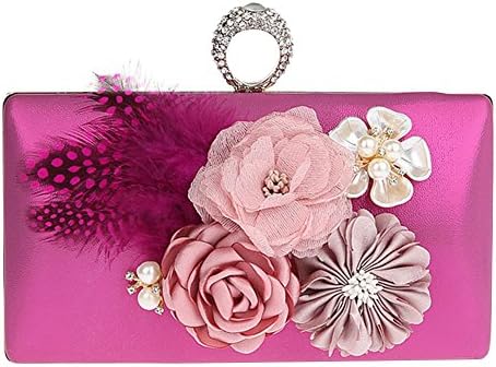 Genda 2Archer Womens Girls Flower Feather Pearl Evening Purse Clutch Bag (Rose Red)
