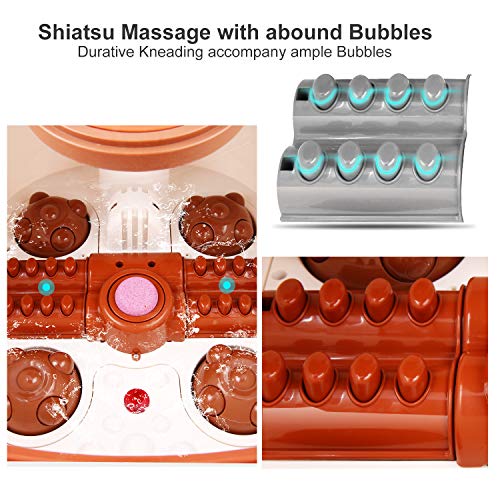 ACEVIVI Foot Spa Bath Massager with Heat and Massage and Bubble Jets, Motorized Shiatsu Massage Ball + Motorized Maize Roller + Rotatable Pedicure Stone, Red Light, Adjustable Time & Temperature,LED