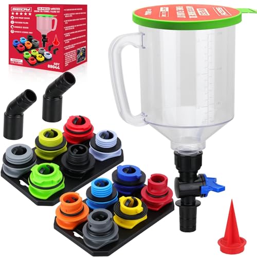 Photo 1 of 18-Piece Engine Oil Funnel Set, 1.59QT/1.5L Automotive Oil Funnel Kit with 12 Adapters, Elbow Fitting, Arrow Screen and Magnetic Storage Hooks Tray, Compatible with GM, Ford, BMW, Audi, Land Rover Etc