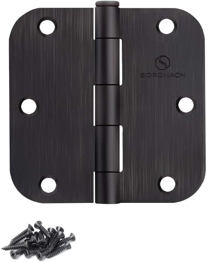 Photo 1 of Door Hinge 3 1/2 Inch Interior Door Hinges Oil Rubbed Bronze 3.5 Inch Interior Hinges Flat Iron Hinge 3 ½"x 3 ½" Door Hardware 5/8" Radius -6 Pieces