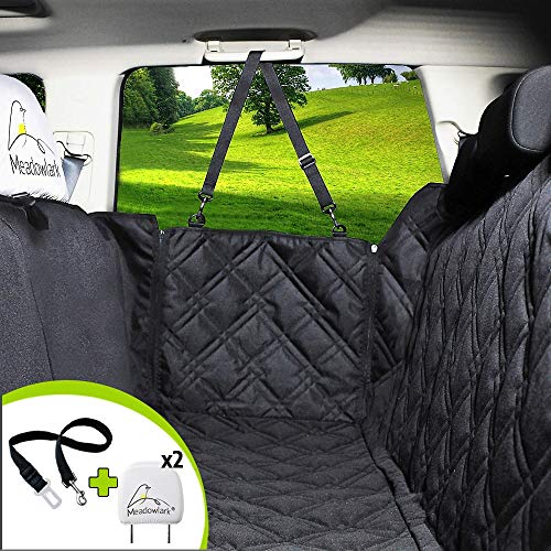 Meadowlark Dog Seat Covers Unique Design & Entire Car Protection-Doors,Headrests & Backseat. Extra Durable Zippered Side Flap, Waterproof Pet Seat Cover + Seat Belt & 2 Headrest Protectors as a Gift