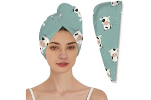 Klaizin Cartoon Cow Pattern Hair Wrap for Women, Super Absorbent Microfiber Hair Towel Wrap, Anti Frizz Quick Drying Hair Tur