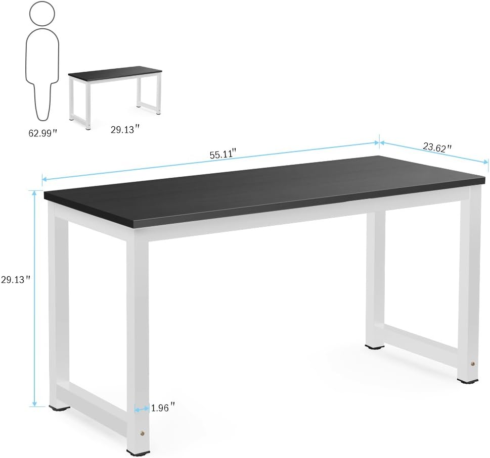 Tribesigns Computer Desk, 55 inch Large Office Desk Computer Table Study Writing Desk for Home Office, Black + White Leg: Furniture & Decor