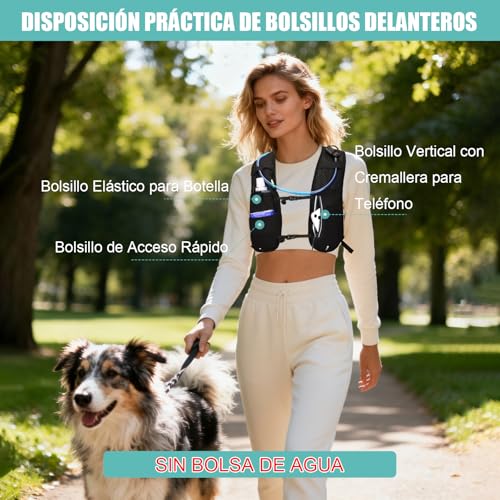 ONETOALL Chaleco Running Hombre Mujer con Botella 500ml y Luz LED Recargable, Chaleco Hidratacion Trail Running, Running Vest, Mochila Hidratacion para Correr Senderismo Montaña Deporte, Solo 175g
