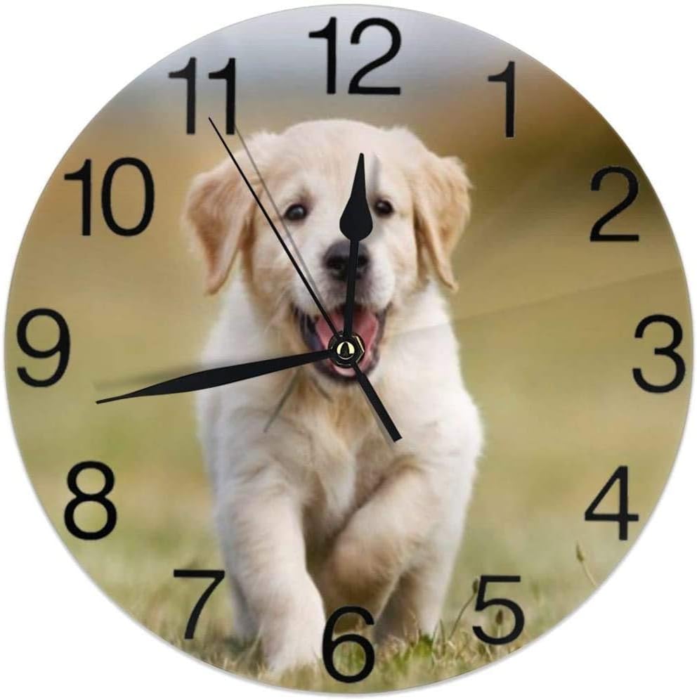 Amazon Co Jp 可愛い子犬犬 円形の壁時計非ティッキングバッテリーキッチンリビングルームのベッドルームのオフィス装飾のために ホーム キッチン